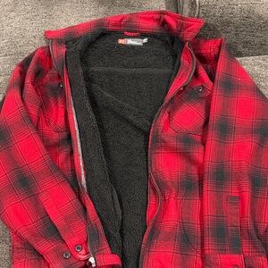 Men's Red Plaid Fleece-Lined Shirt Jacket
